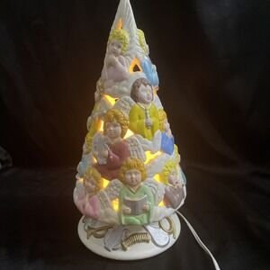 Vintage Scioto 1995 Angels Christmas Tree Hand Painted Ceramic w/ Light 18" Rare